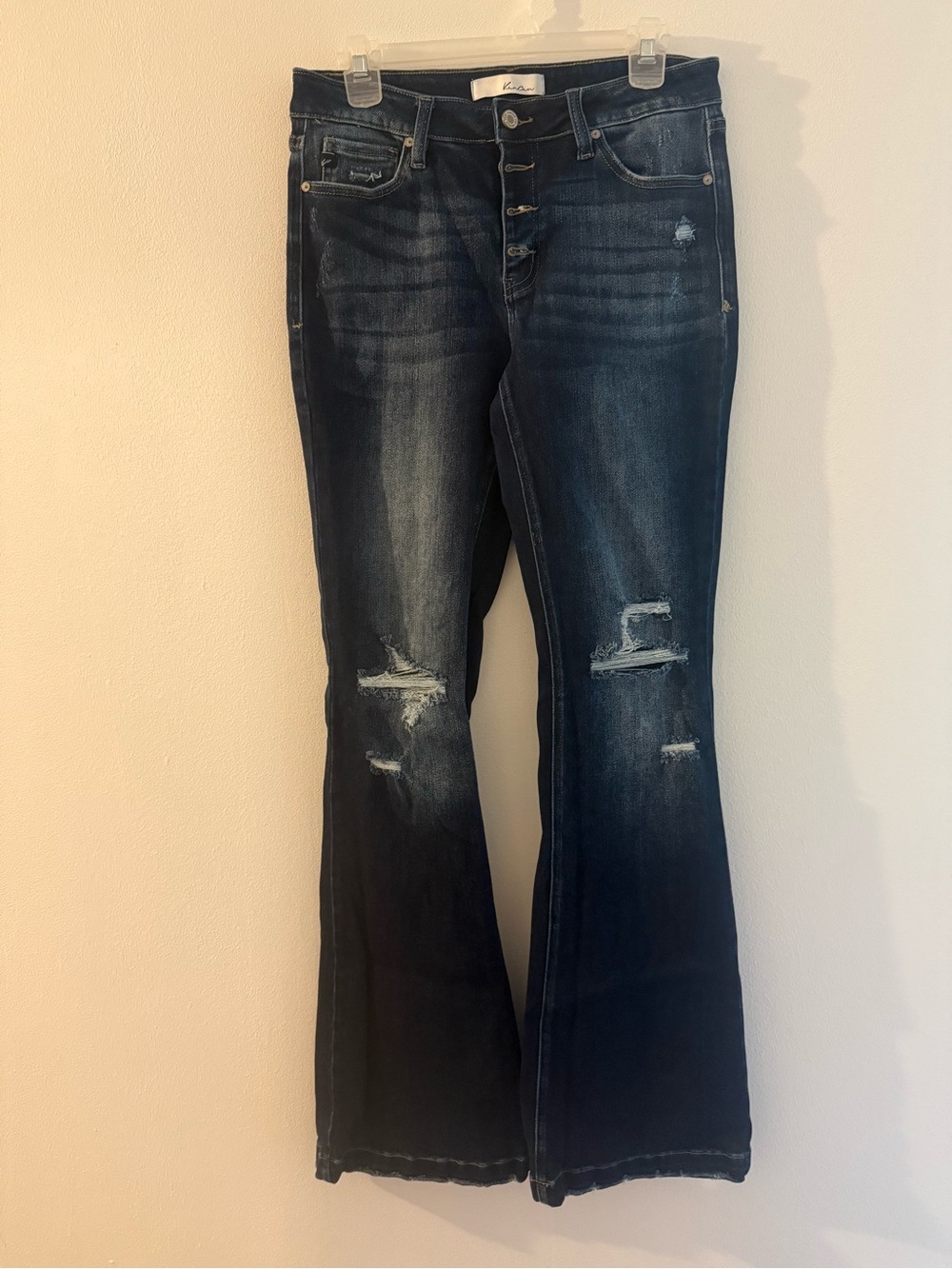 KanCan Dark Blue Distressed Flared Jeans